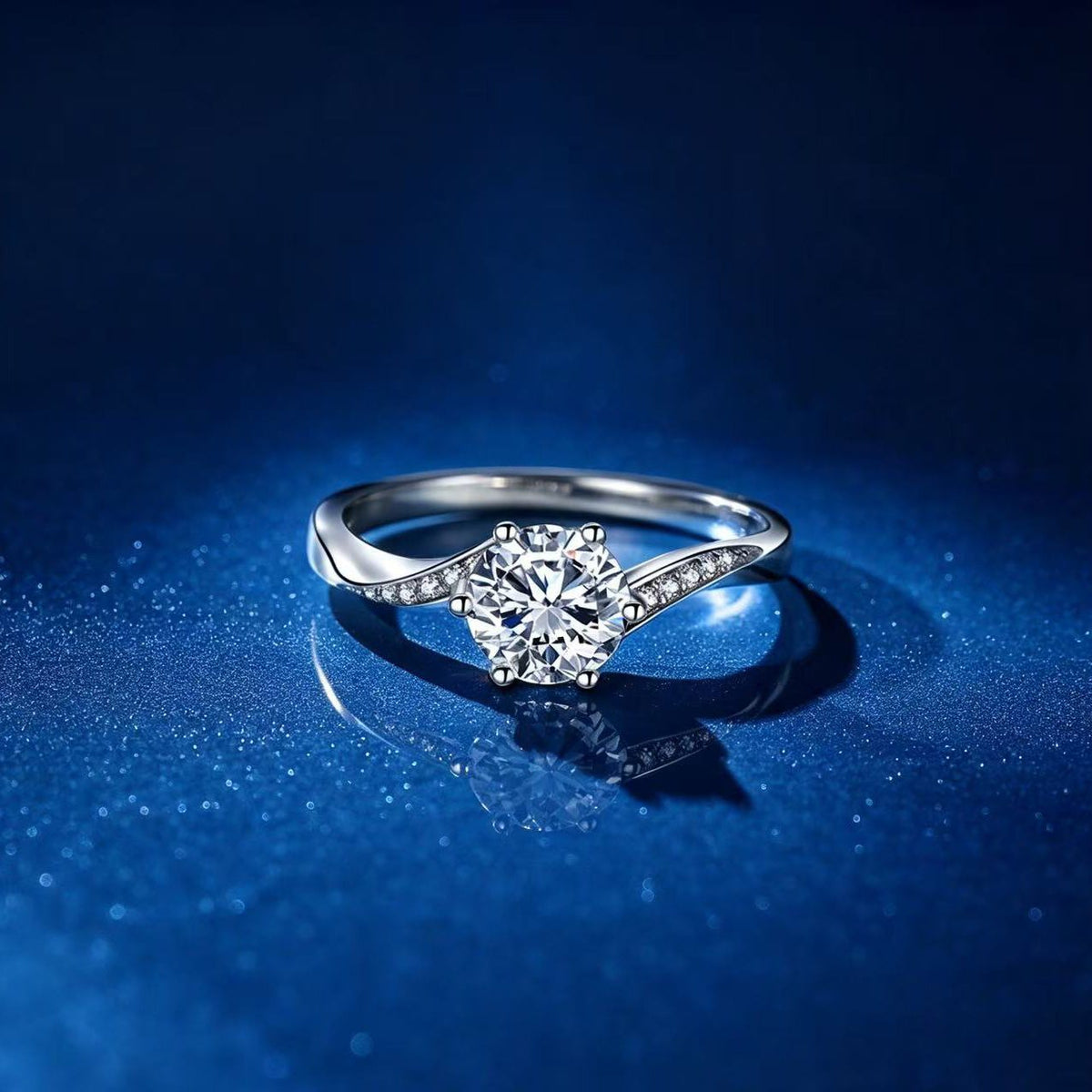 1ct Round Brilliant Solitaire Ring, Pavé Crossover Band (12 accent stones)