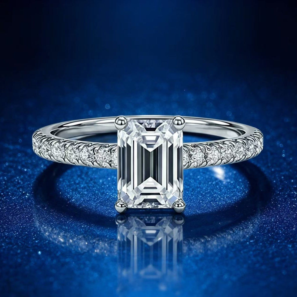1.3ct Green Emerald Solitaire Ring, Pavé Band