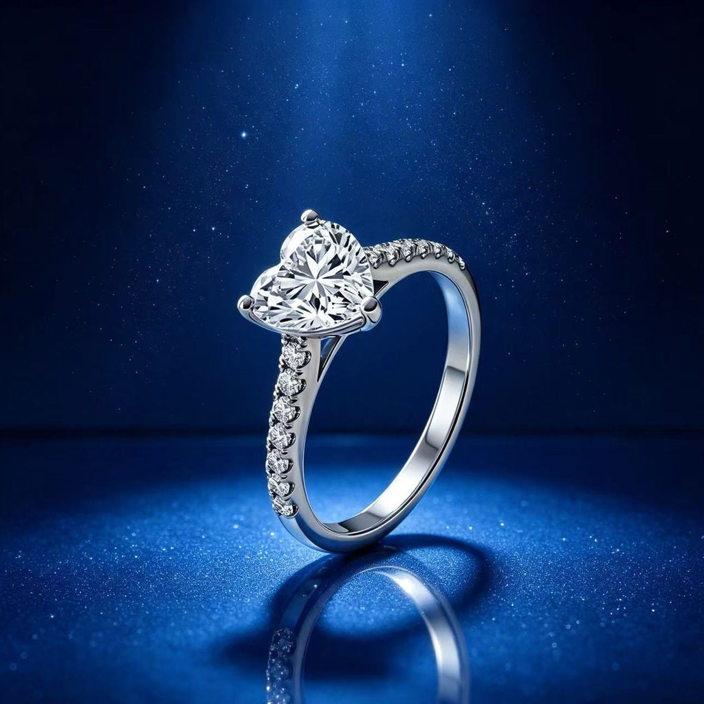 1ct Heart Solitaire Ring, Pavé Band