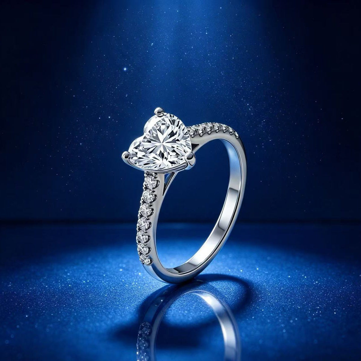 1ct Heart Solitaire Ring, Pavé Band