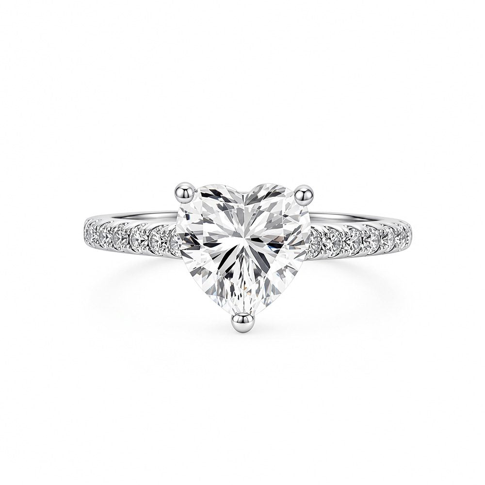 1ct Heart Solitaire Ring, Pavé Band