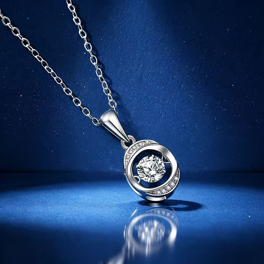 0.5ct Teal Round Brilliant Dancing Stone Halo Pendant Necklace