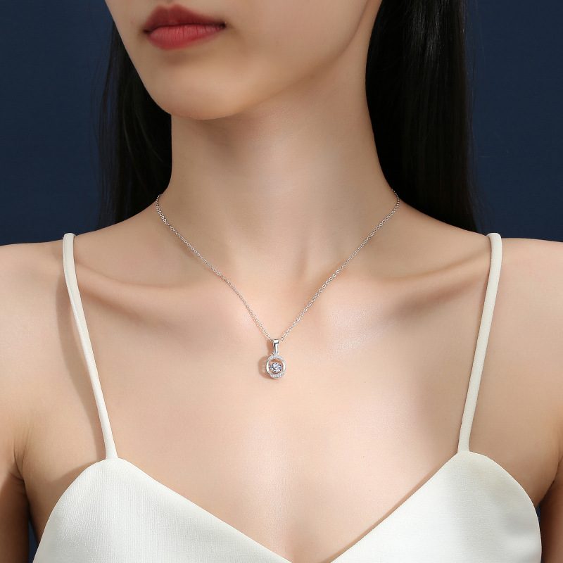 0.5ct Teal Round Brilliant Dancing Stone Halo Pendant Necklace