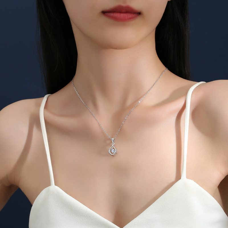 0.5ct Teal Round Brilliant Dancing Stone Teardrop Pendant Necklace