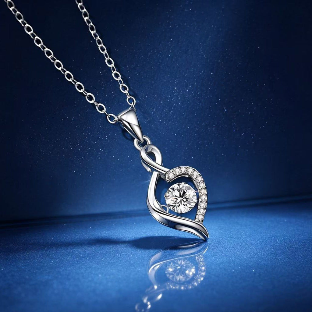 0.5ct Teal Round Brilliant Dancing Stone Twist Pendant Necklace