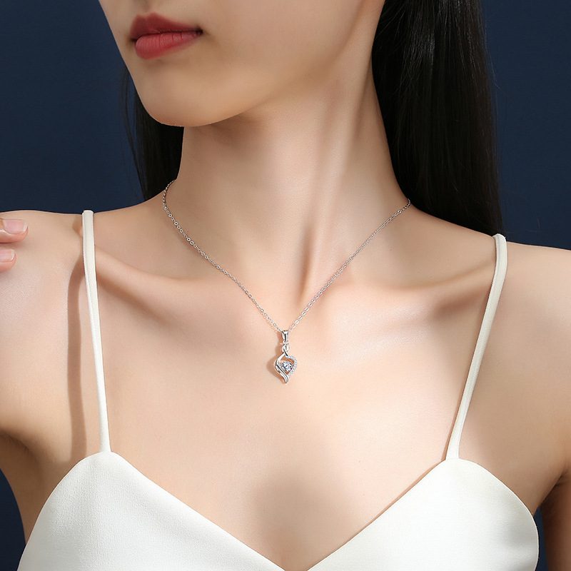 0.5ct Teal Round Brilliant Dancing Stone Twist Pendant Necklace