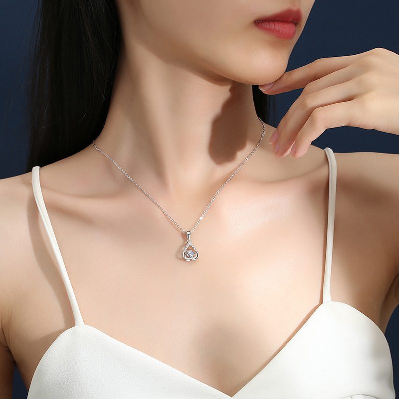 0.5ct Round Brilliant Dancing Stone Heart Pendant Necklace