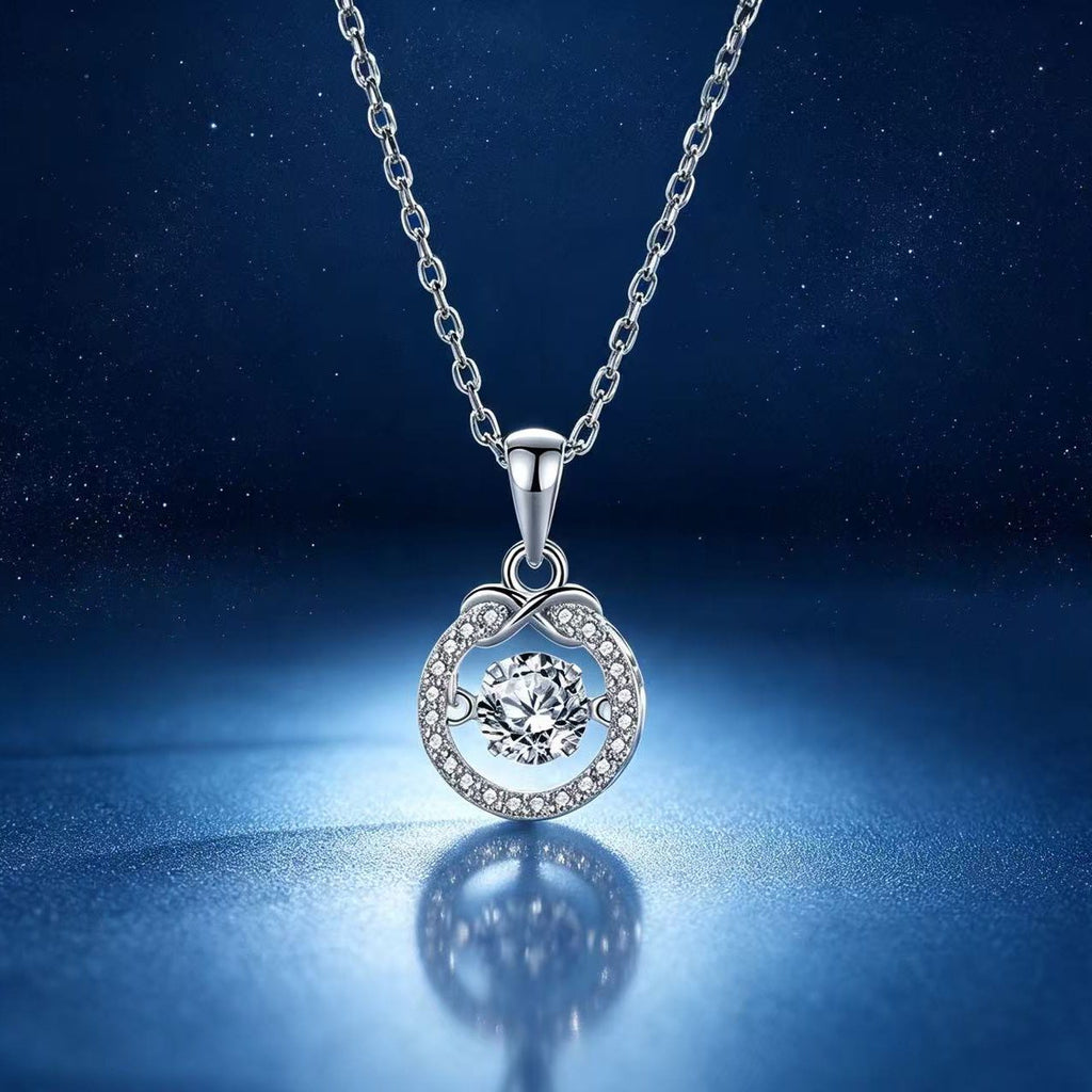 0.5ct Teal Round Brilliant Dancing Stone Swirl Halo Pendant Necklace