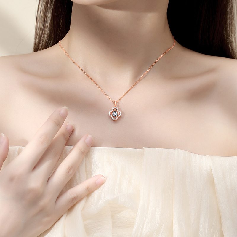 0.5ct Teal Round Brilliant Dancing Stone Clover Halo Pendant Necklace