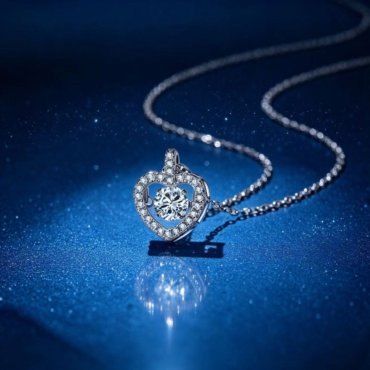 0.5ct Round Brilliant Dancing Stone Heart Halo Pendant Necklace