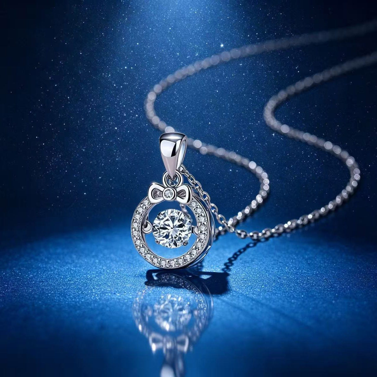 0.5ct Round Brilliant Dancing Stone Floral Halo Pendant Necklace