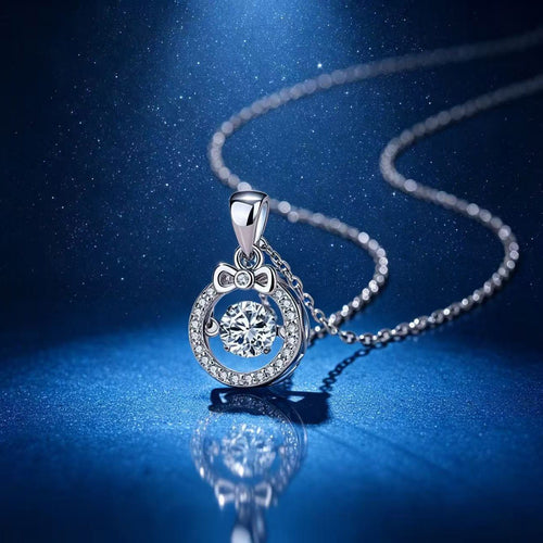 0.5ct Round Brilliant Dancing Stone Floral Halo Pendant Necklace
