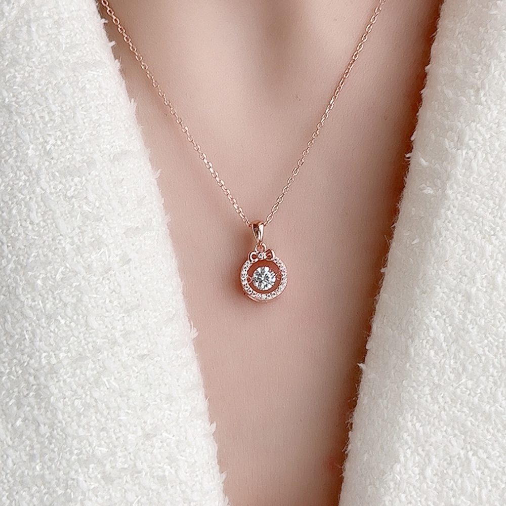 0.5ct Round Brilliant Dancing Stone Bow Halo Pendant Necklace