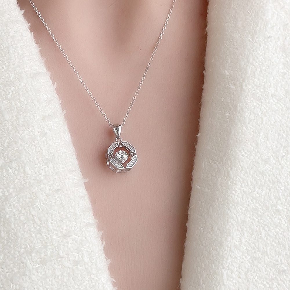 0.5ct Teal Round Brilliant Dancing Stone Octagon Halo Pendant Necklace