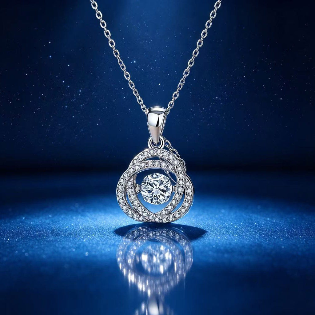 0.5ct Round Brilliant Dancing Stone Rose Halo Pendant Necklace