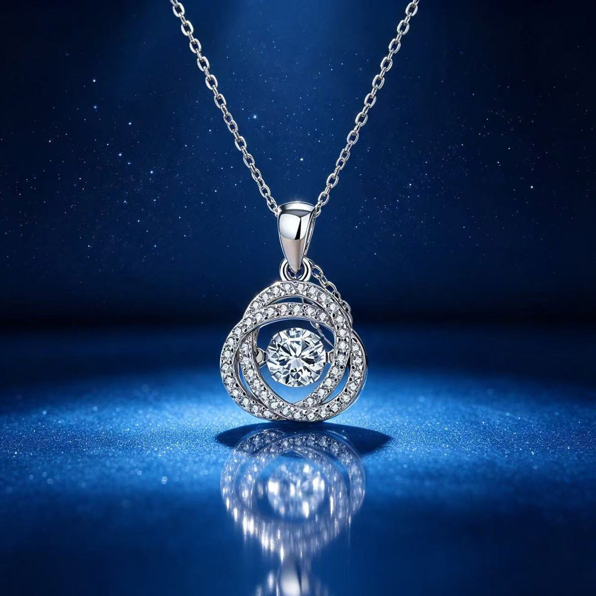 0.5ct Round Brilliant Dancing Stone Rose Halo Pendant Necklace
