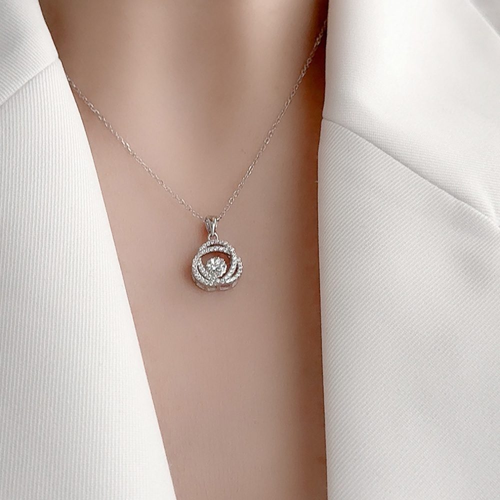 0.5ct Round Brilliant Dancing Stone Rose Halo Pendant Necklace