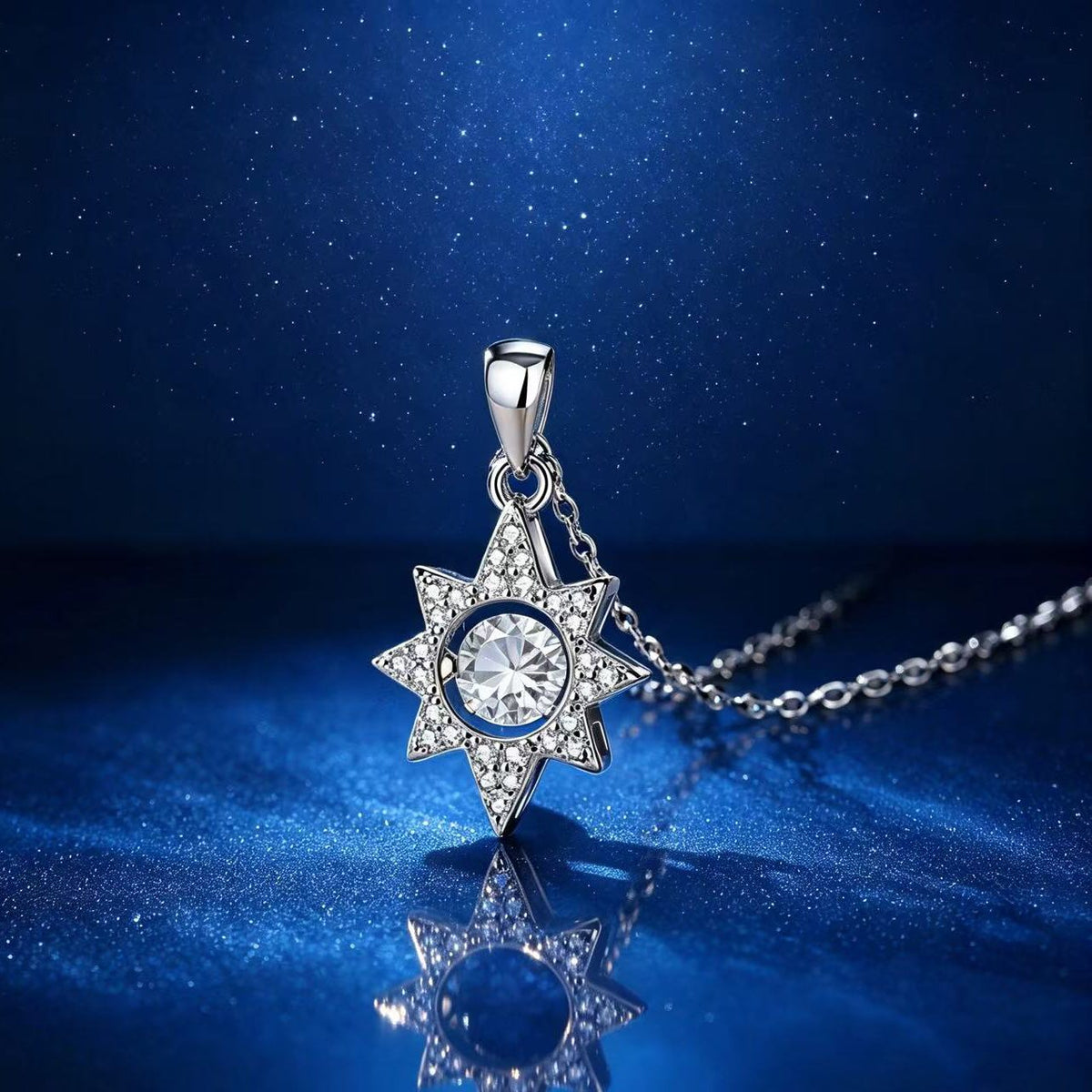 0.5ct Round Brilliant Dancing Stone Star Pendant Necklace