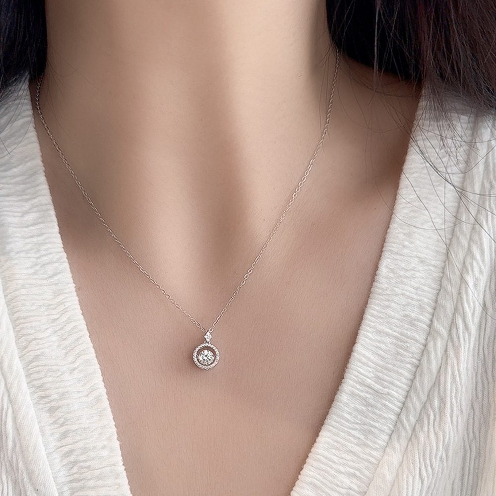 0.5ct Round Brilliant Dancing Stone Halo Pendant Necklace (30 accent stones)