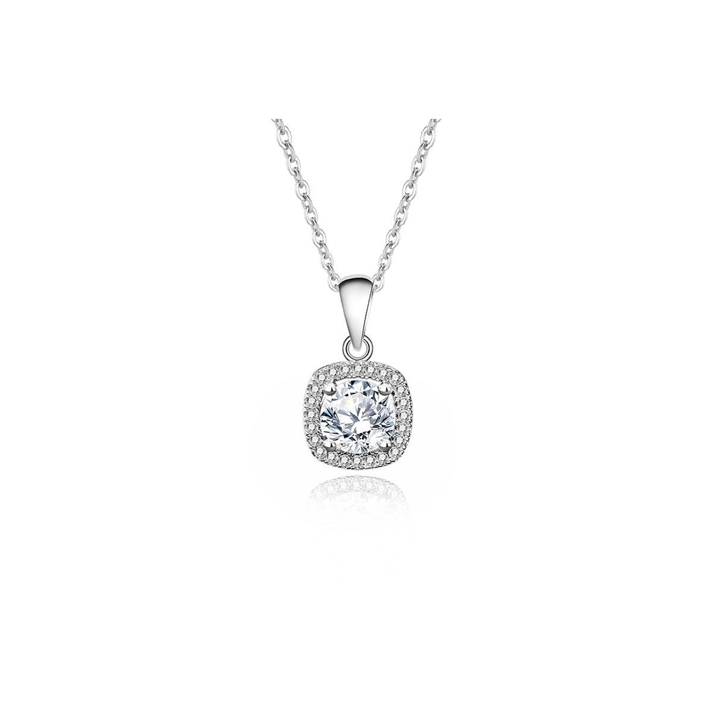 1ct Round Brilliant Cushion Halo Pendant Necklace