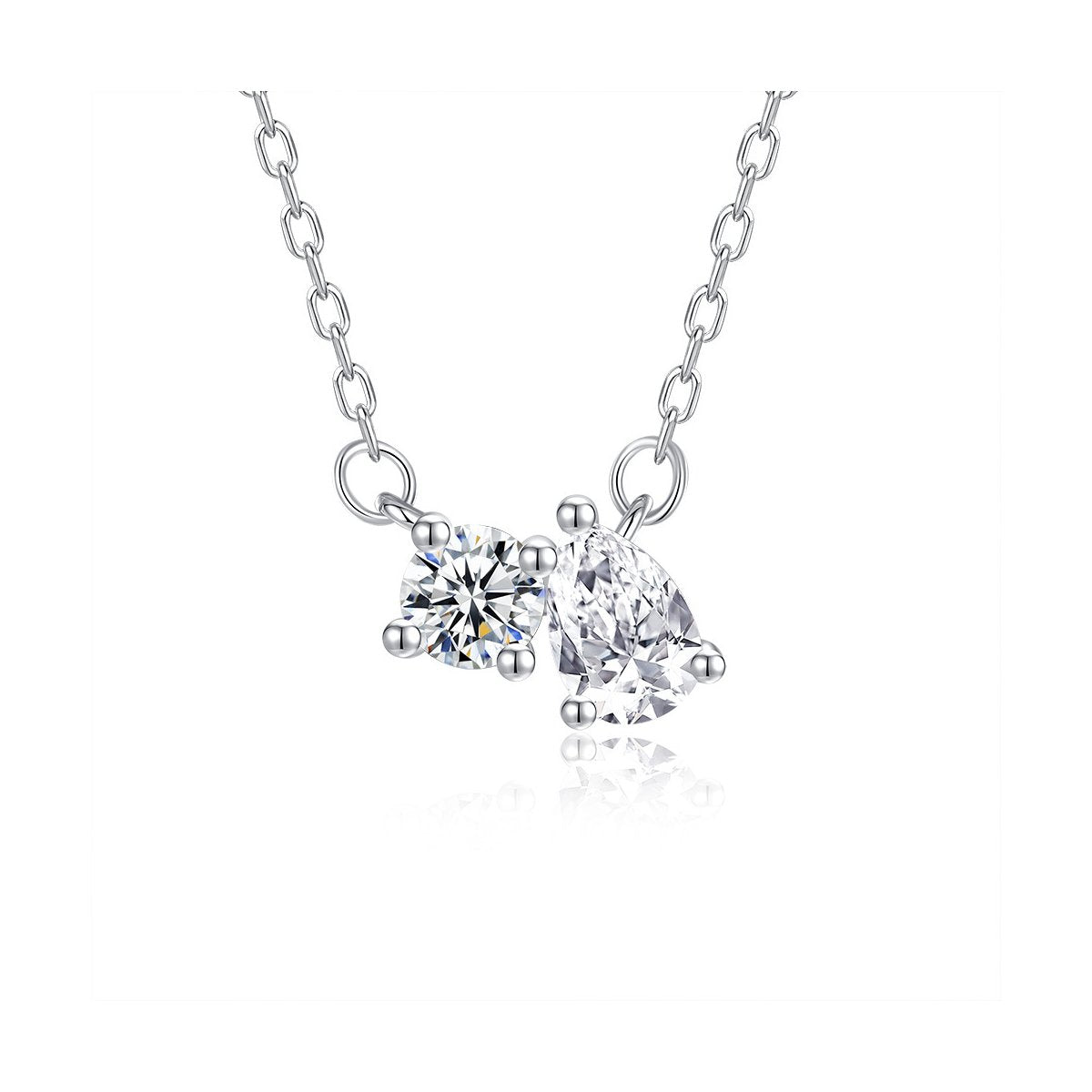 0.5ct Round & Pear Two-Stone Pendant Necklace