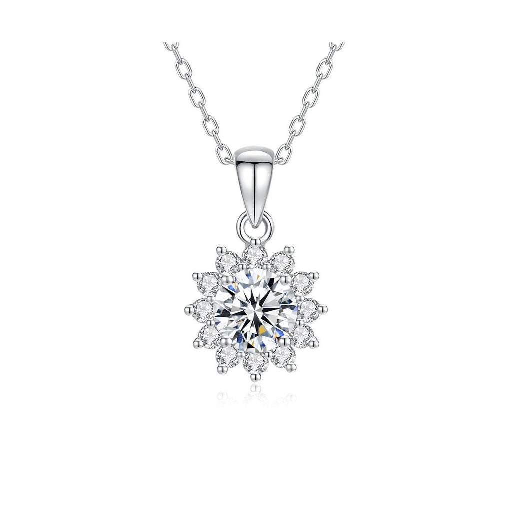 1ct Round Brilliant Floral Halo Pendant Necklace