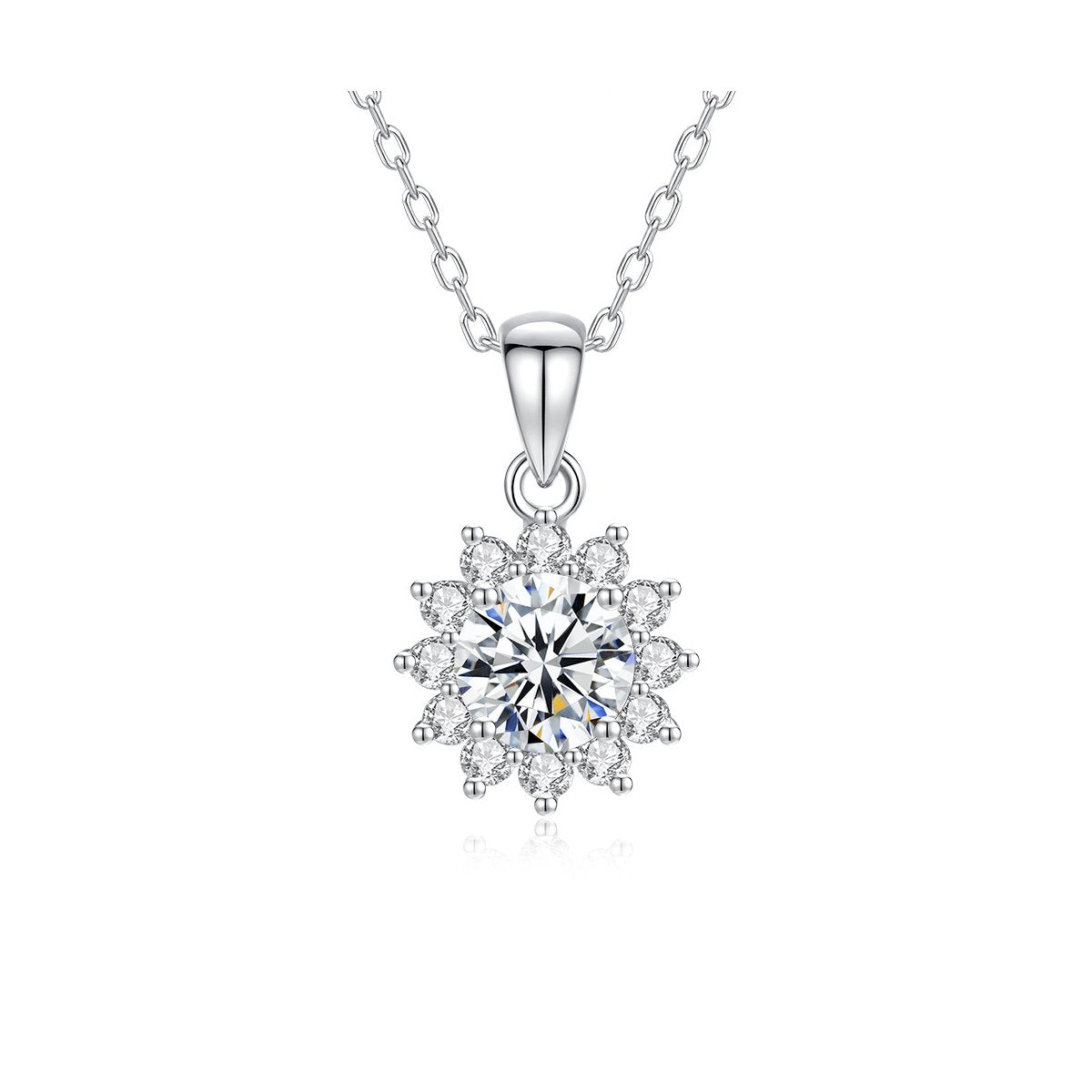 1ct Round Brilliant Floral Halo Pendant Necklace