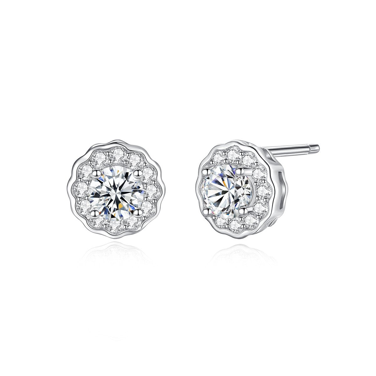 0.25ct Round Brilliant Scalloped Halo Stud Earrings