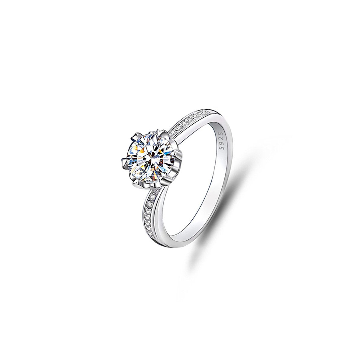 1ct Round Brilliant Solitaire Ring, Pavé Shoulders (14 accent stones)