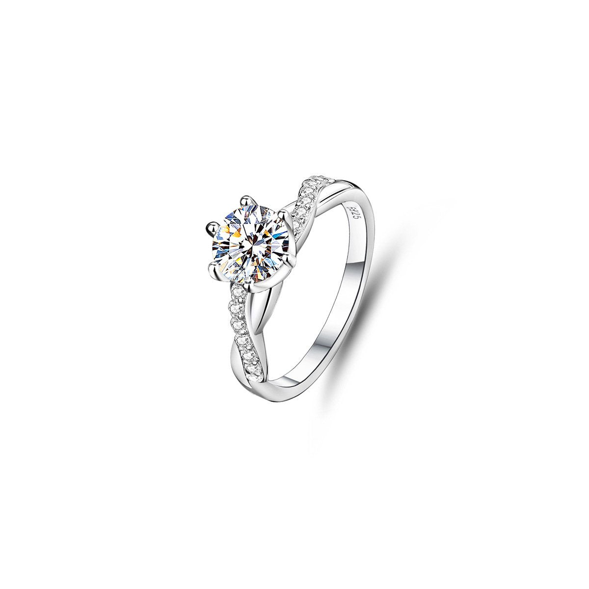1ct Round Brilliant Solitaire Ring, Twisted Pavé Band (14 accent stones)