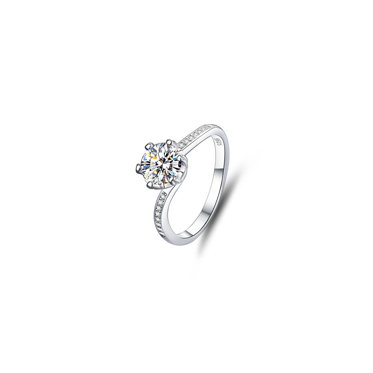 1ct Round Brilliant Solitaire Ring, Pavé Crossover Band (16 accent stones)