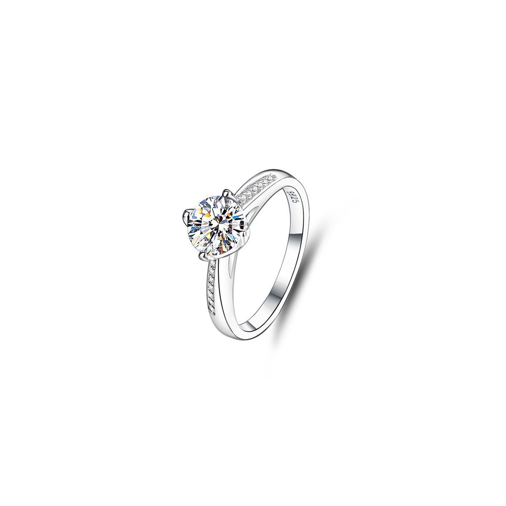 1ct Round Brilliant Solitaire Ring, Pavé Shoulders (14 accent stones)