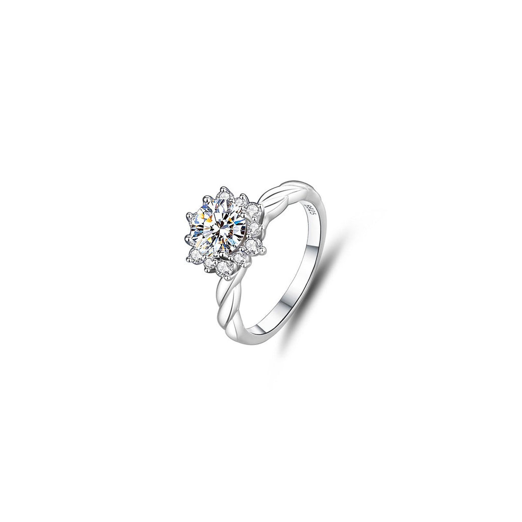 1ct Round Brilliant Floral Halo Ring, Twisted Band