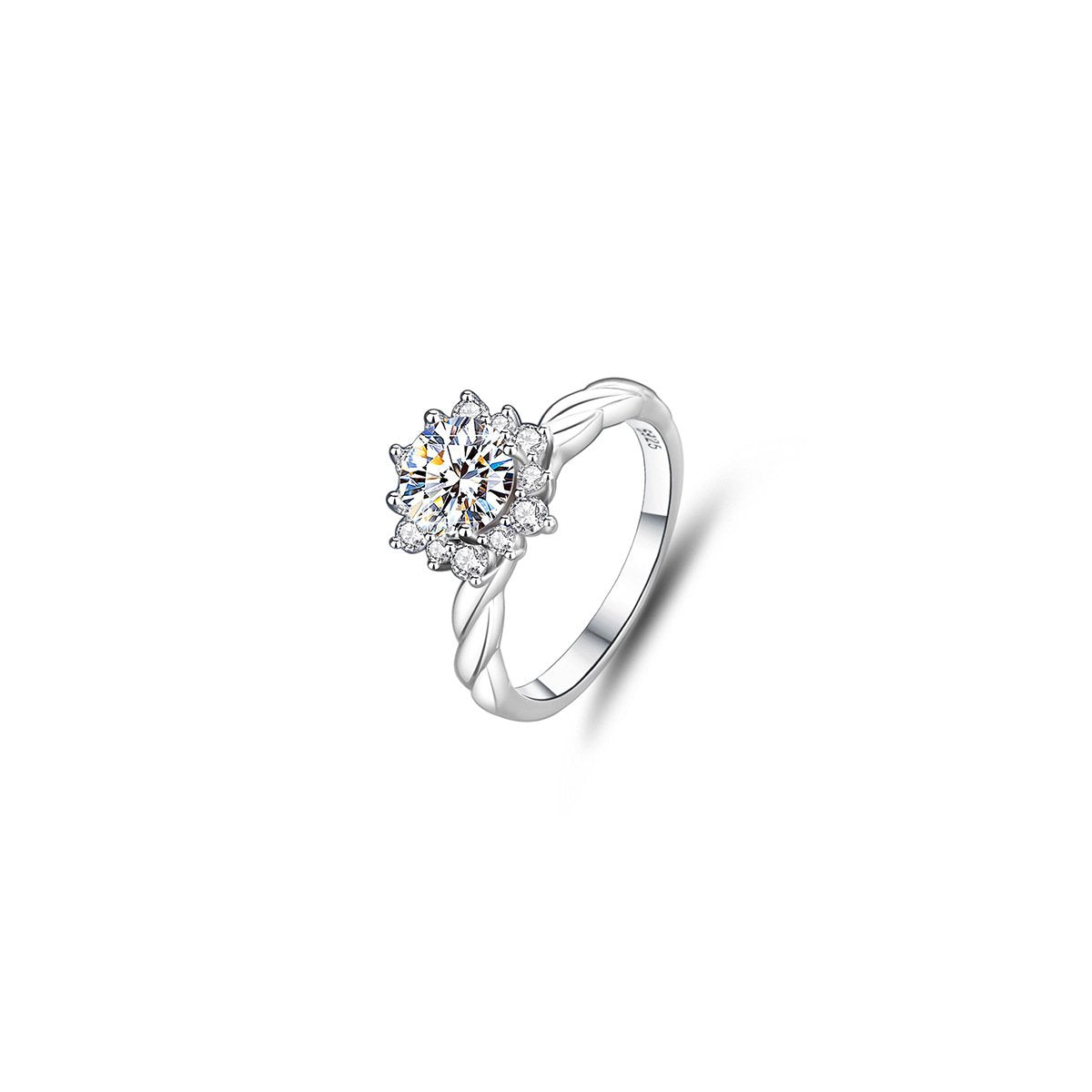 1ct Round Brilliant Floral Halo Ring, Twisted Band
