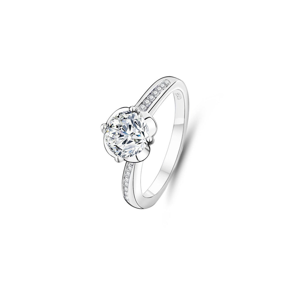 1ct Round Brilliant Solitaire Ring, Pavé Shoulders (16 accent stones)