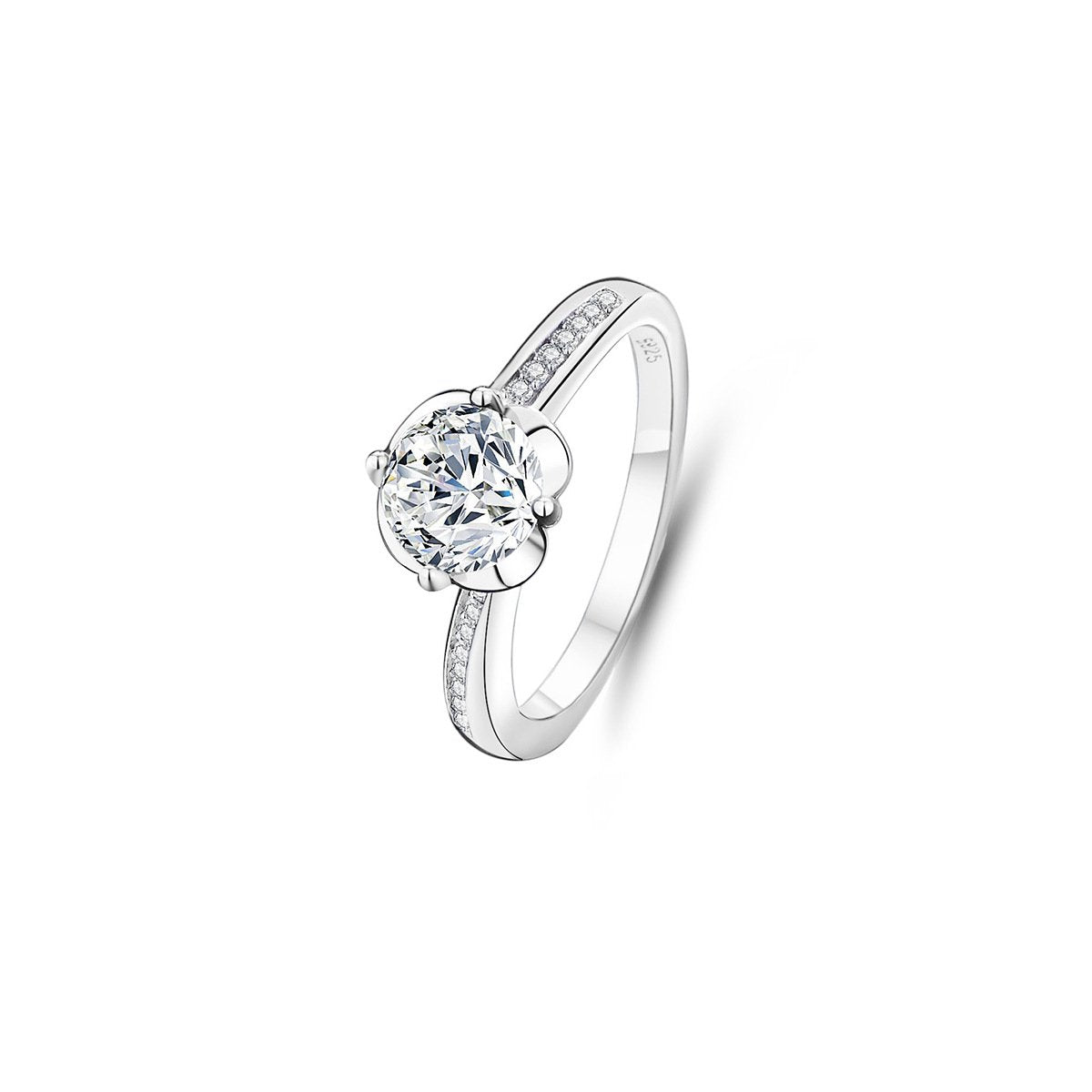 1ct Round Brilliant Solitaire Ring, Pavé Shoulders (16 accent stones)
