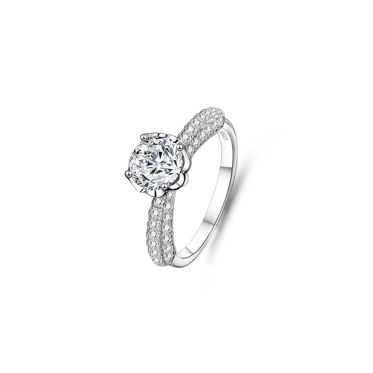 1ct Round Brilliant Solitaire Ring, Double Pavé Band