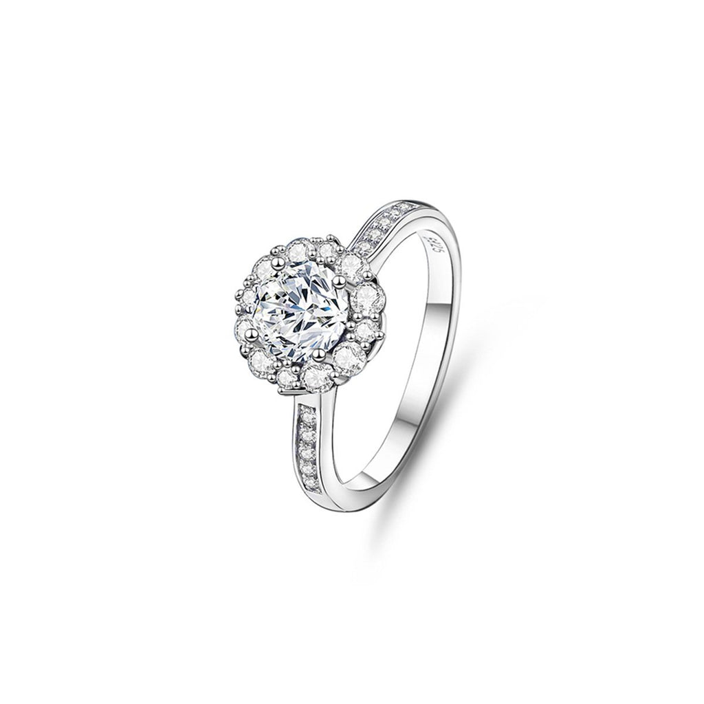 1ct Round Brilliant Floral Halo Ring, Pavé Band