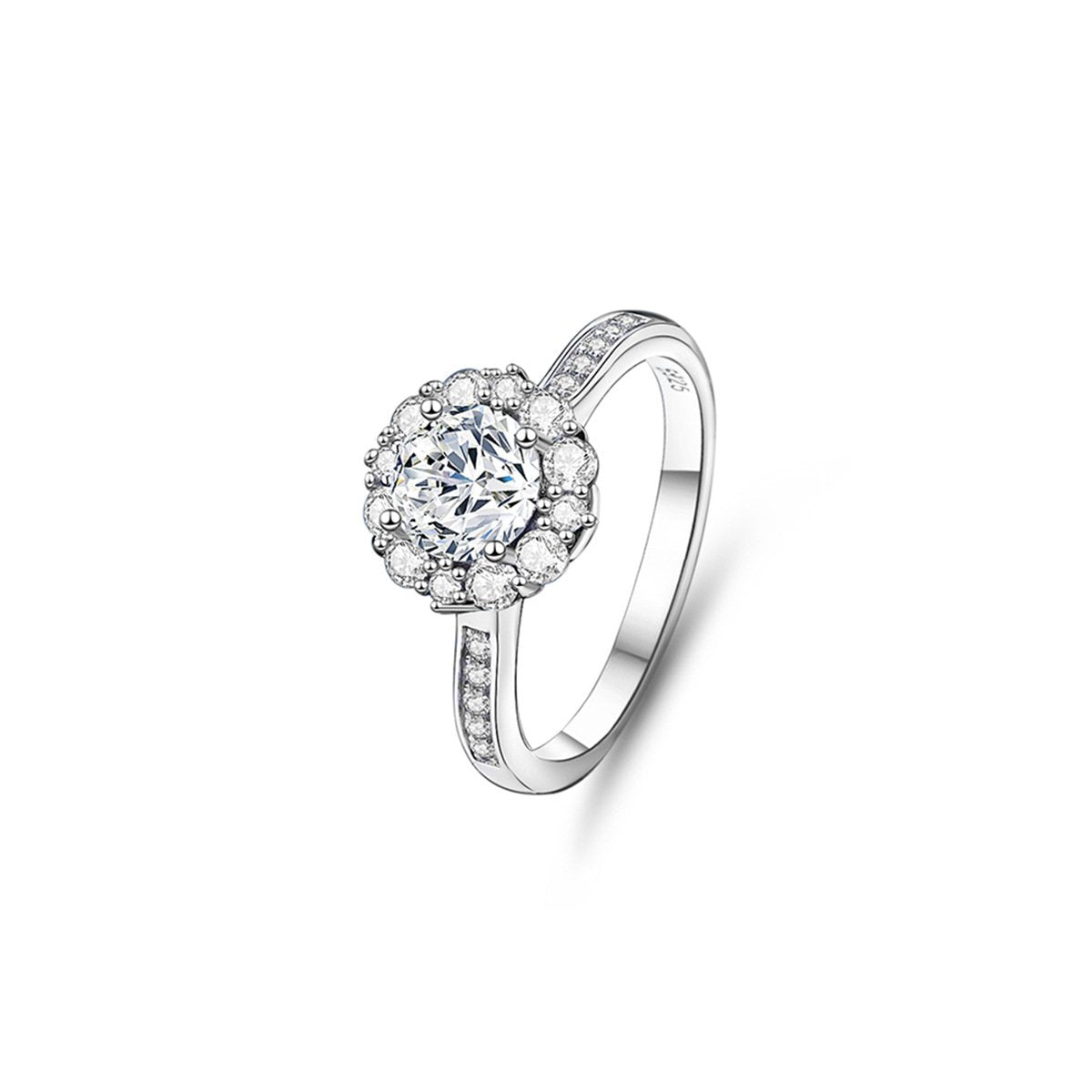 1ct Round Brilliant Floral Halo Ring, Pavé Band