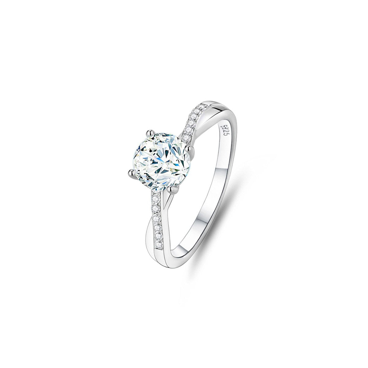 1ct Round Brilliant Solitaire Ring, Pavé Crossover Band (14 accent stones)