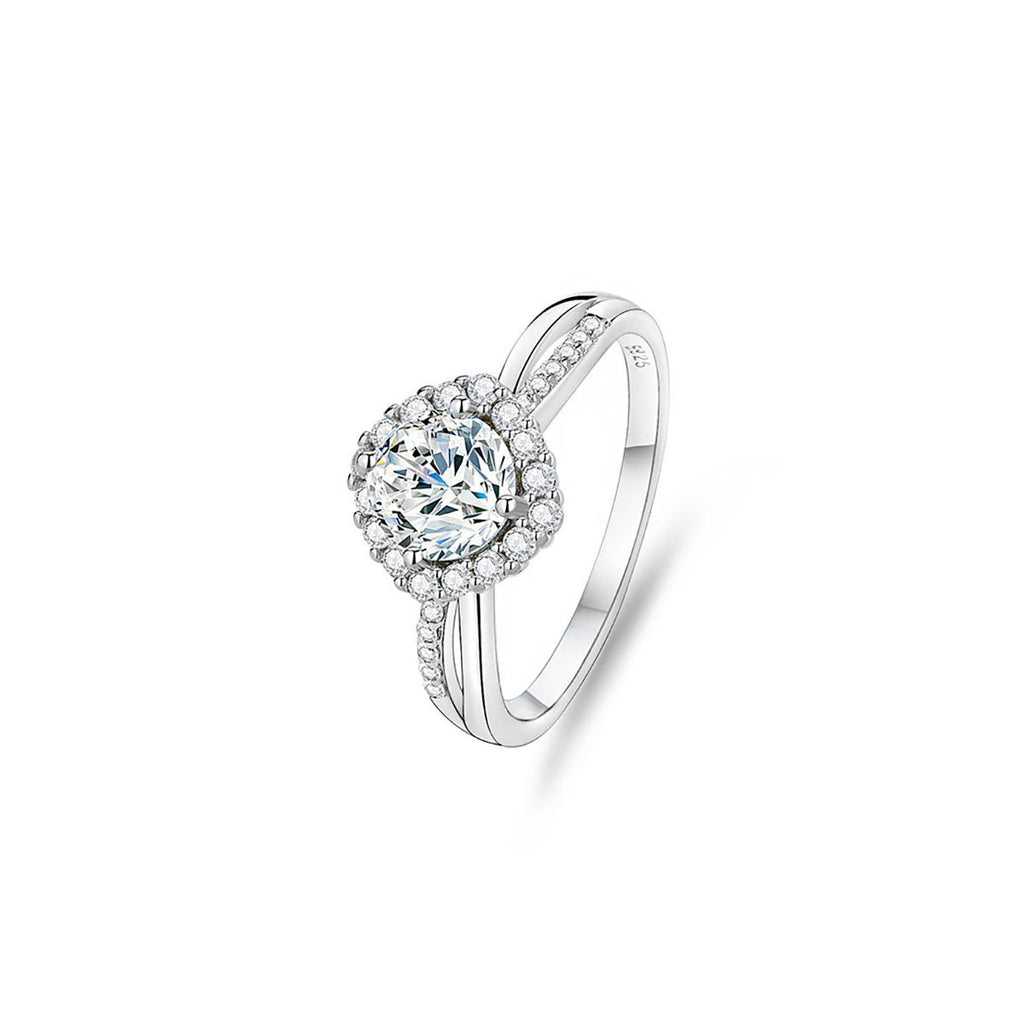 1ct Round Brilliant Cushion Halo Ring, Split Shank
