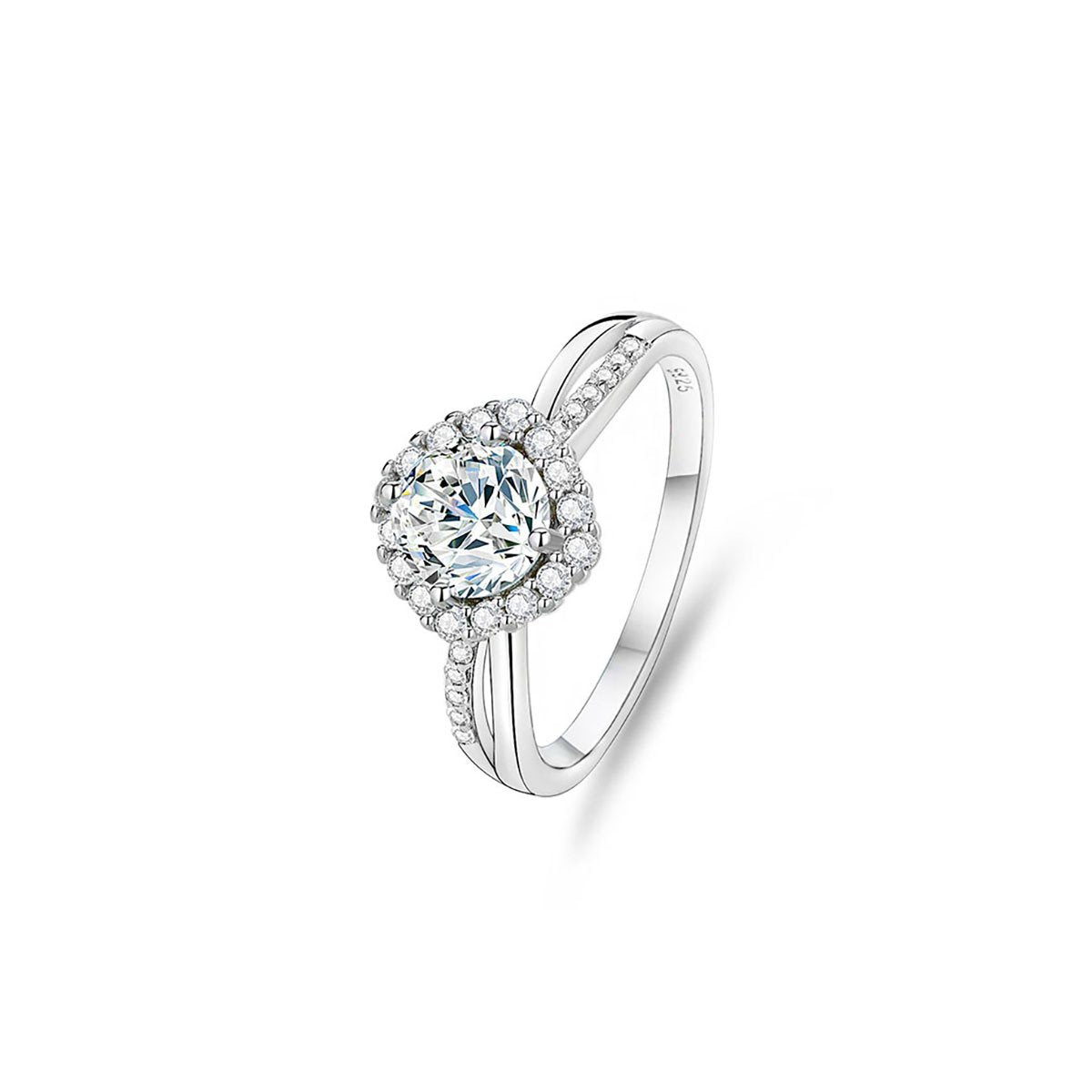 1ct Round Brilliant Cushion Halo Ring, Split Shank