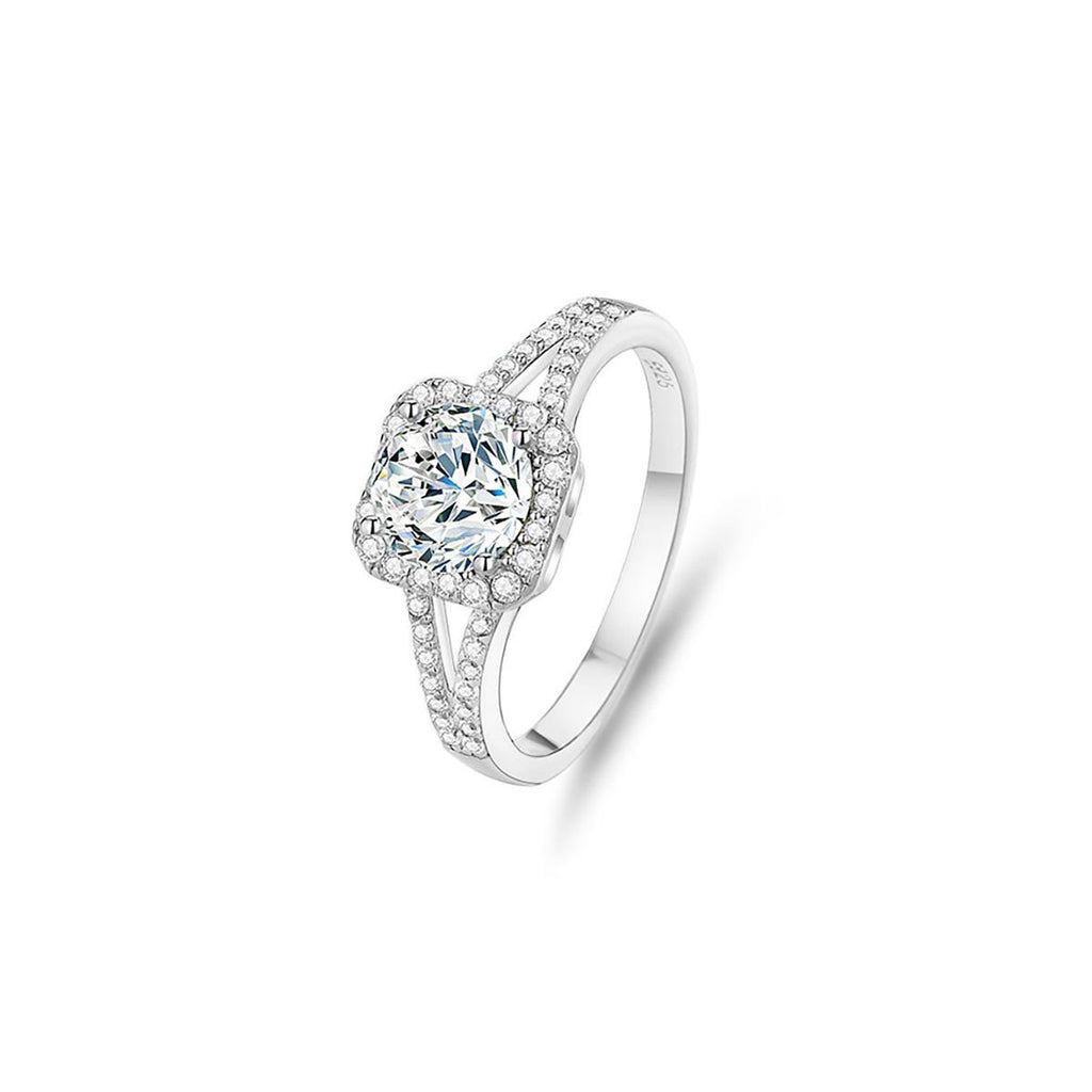 1ct Round Brilliant Cushion Halo Ring, Pavé Split Shank