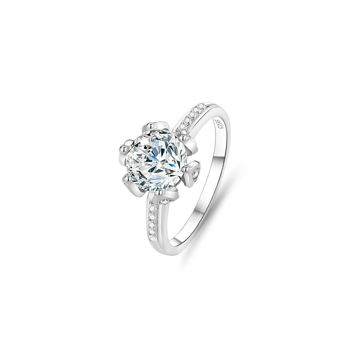 2ct Round Brilliant Crown Solitaire Ring, Pavé Shoulders