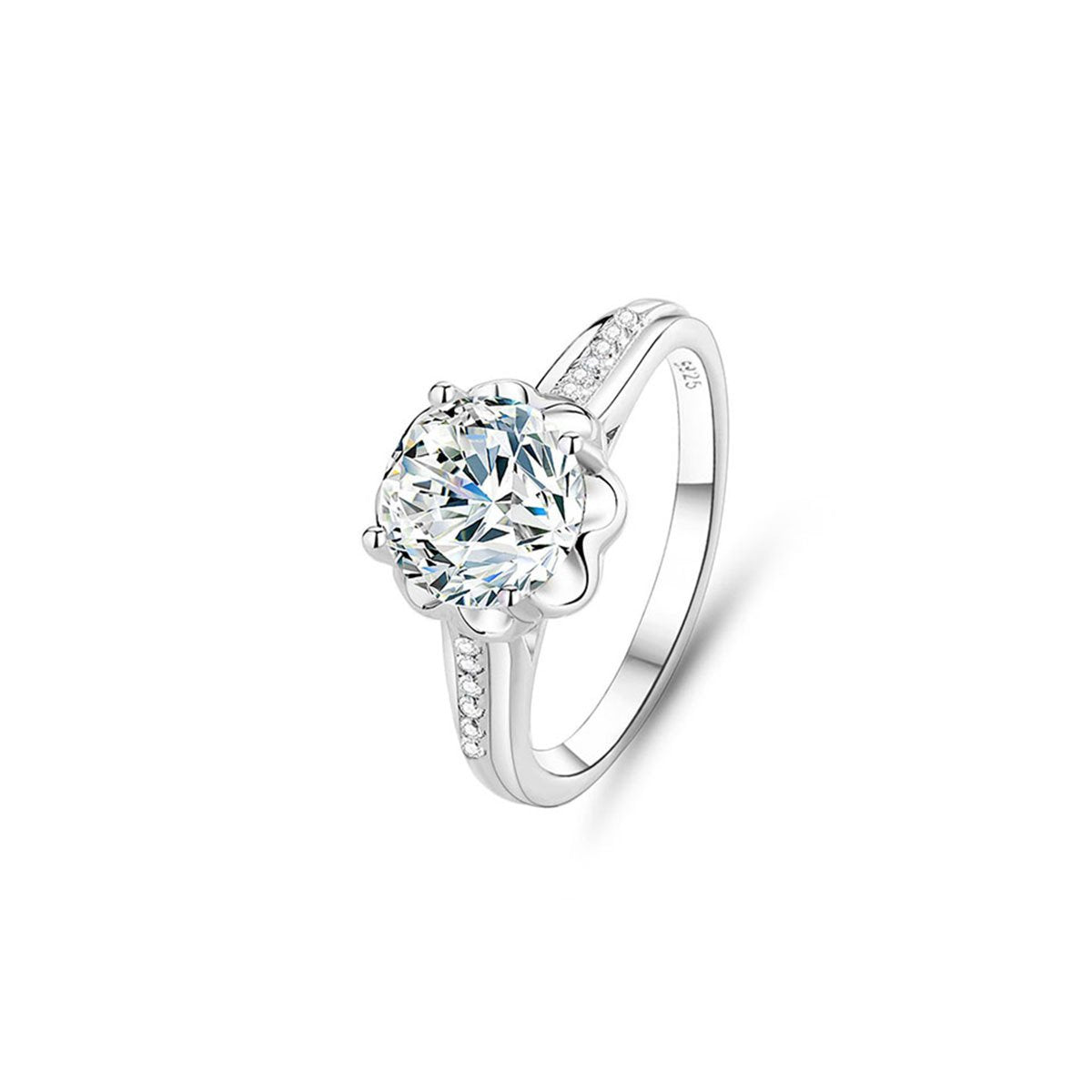 2ct Round Brilliant Floral Halo Ring, Pavé Shoulders
