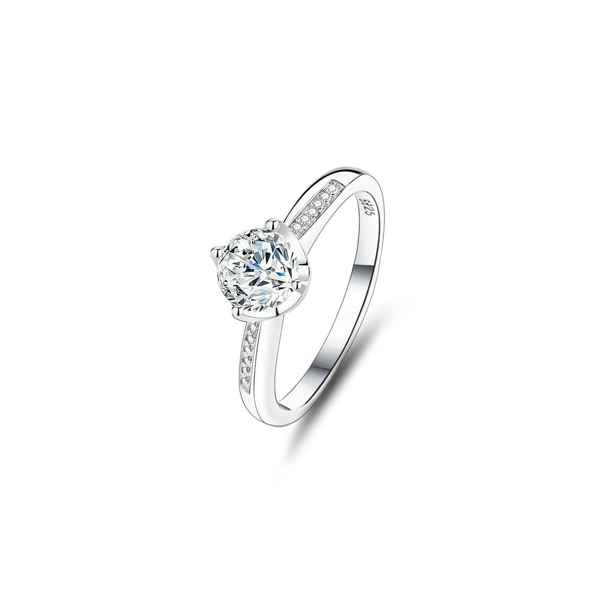 1ct Round Brilliant Solitaire Ring, Pavé Shoulders (14 accent stones)
