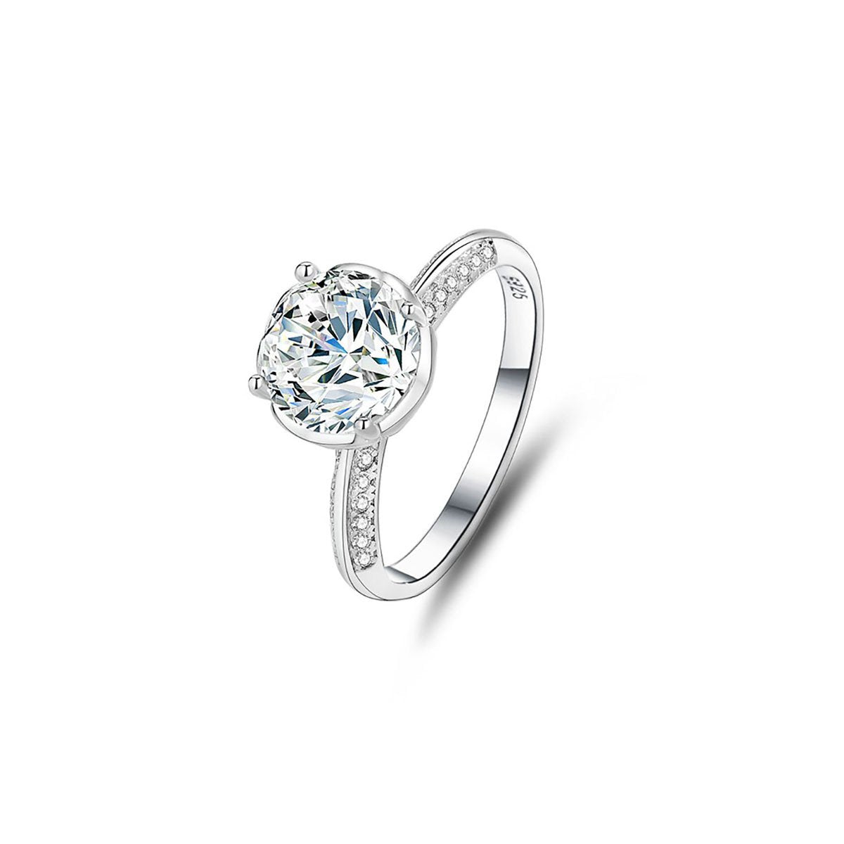 2ct Round Brilliant Halo Ring, Pavé Shoulders
