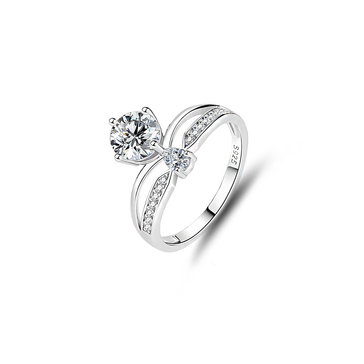 1ct Round Brilliant Two-Stone Bypass Ring, Pavé Band