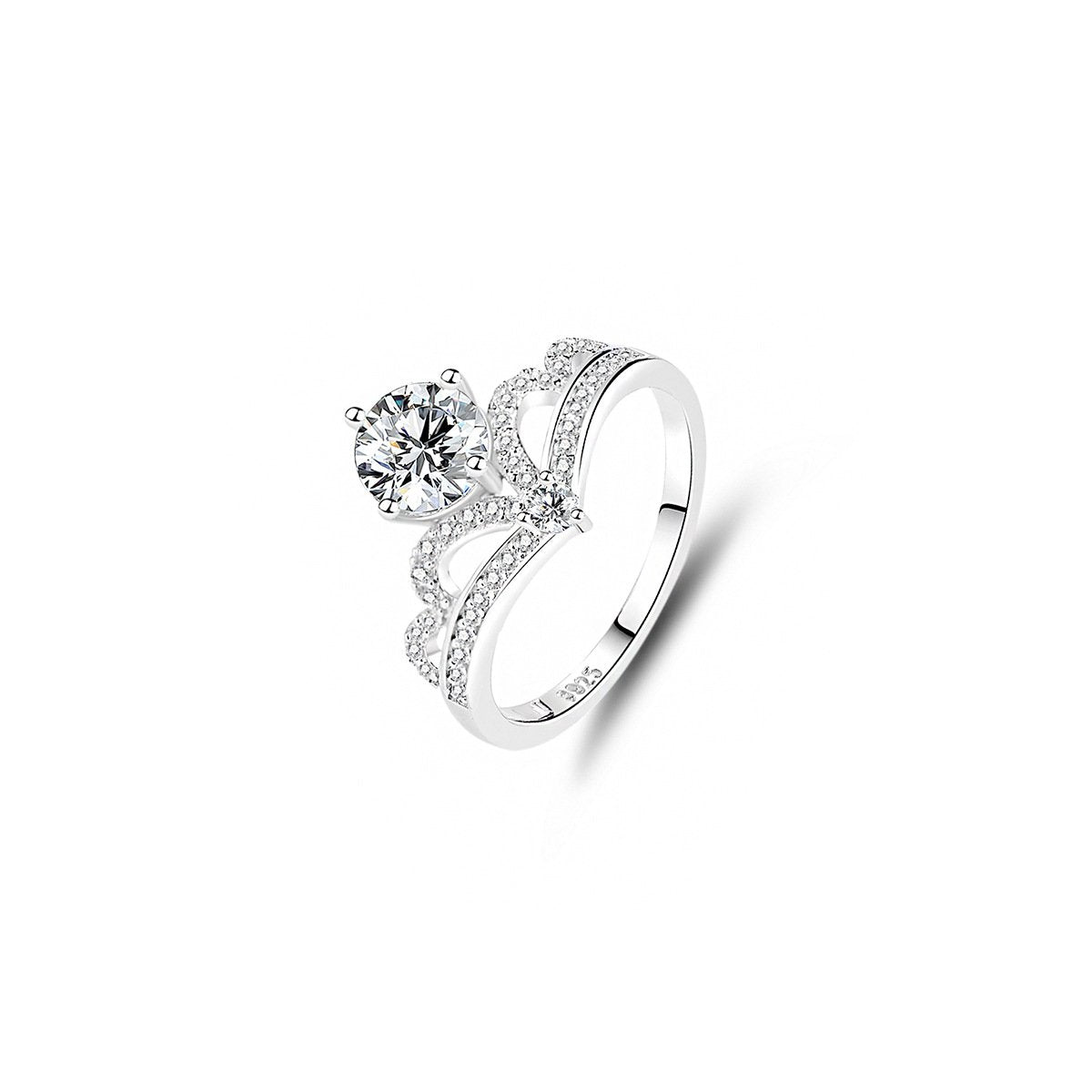 1ct Round Brilliant Two-Stone Swirl Ring, Pavé Band