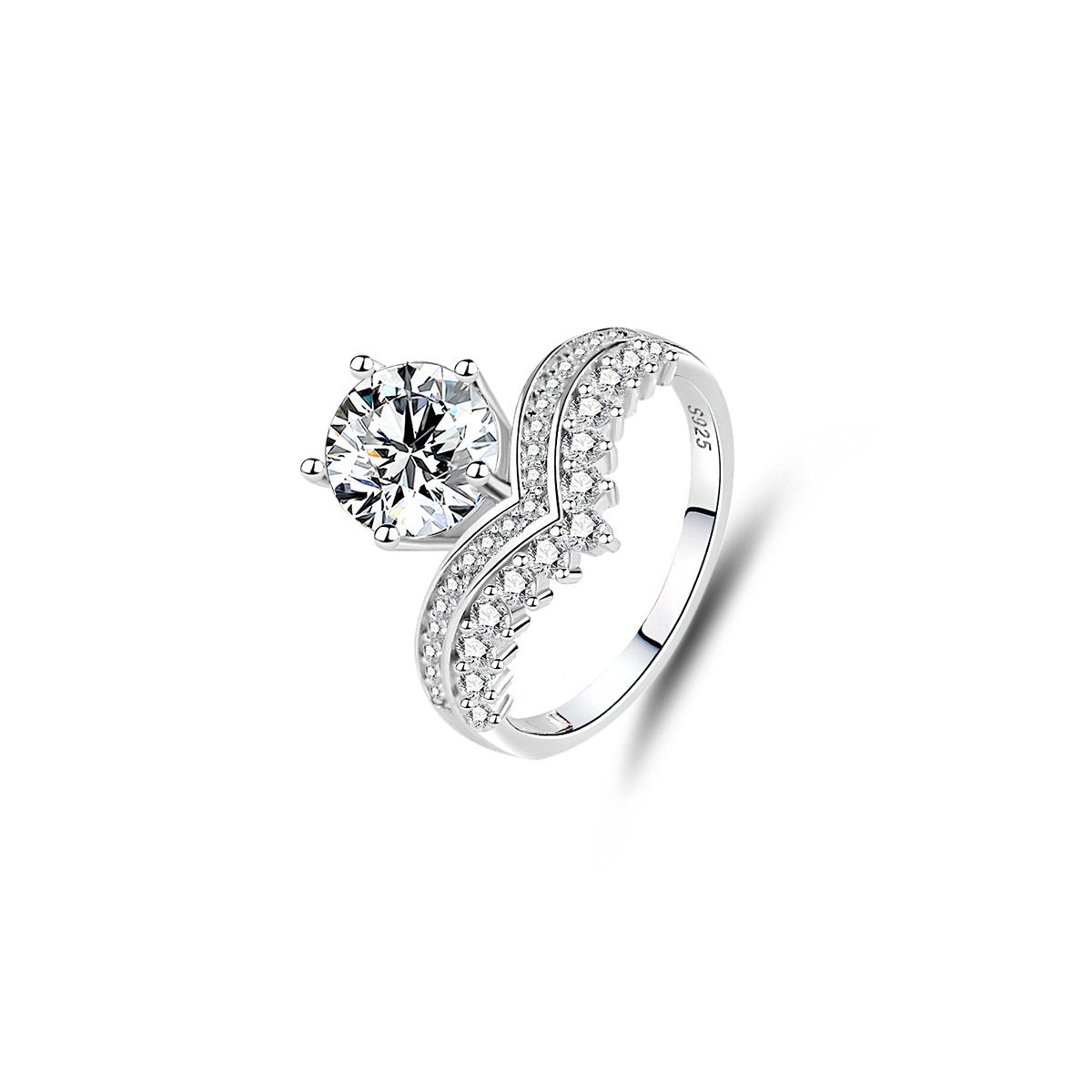 2ct Round Brilliant Solitaire Ring, Wave Pavé Band